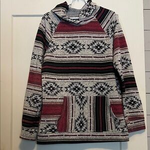 Brooklyn Cloth Aztec Pattern Hoodie - Red and Black Mens Large